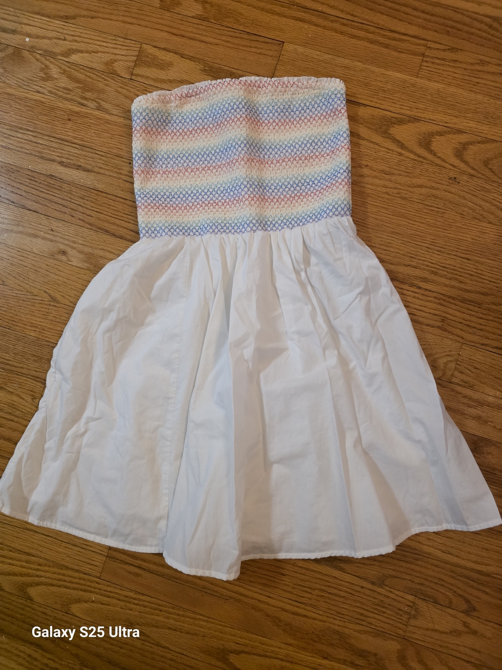 Abercrombie & Fitch White Sundress with Pastel Rainbow Smocked Bodice Size M